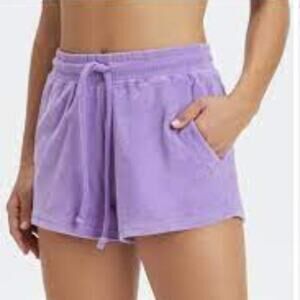 Fabletics Purple Terry Cotton Drawstring Shorts Lounge Towel Comfort Small